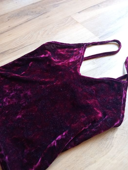 Welurowy top XS burgundowy