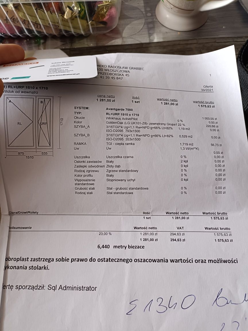 Nowe okno z ramą, wysokość 170, szerokość 150