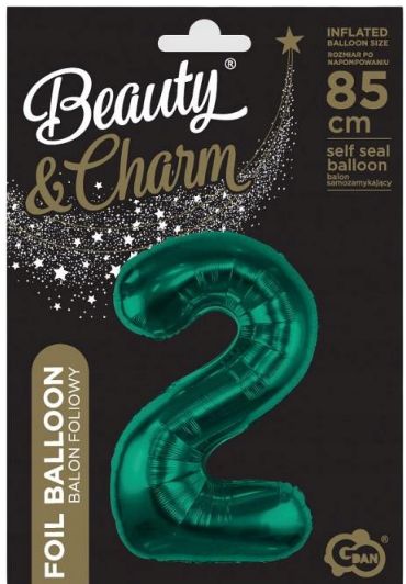 Balon foliowy cyfra 2 zielony butelkowy 85 cm
