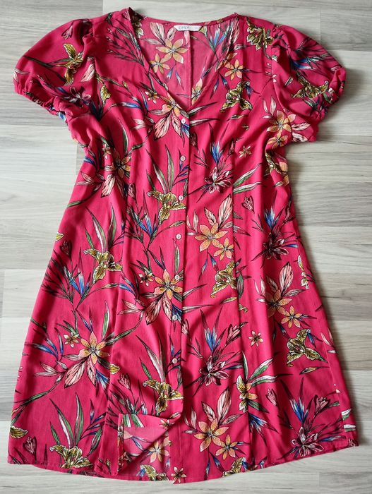 Only Nova Lucy letnia sukienka malinowa rozpinana krótki rękaw XXL 44