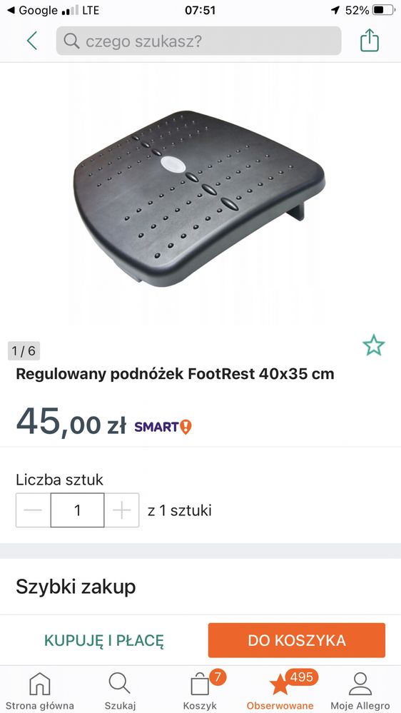 Footrest podnozek pod nogi regulowany