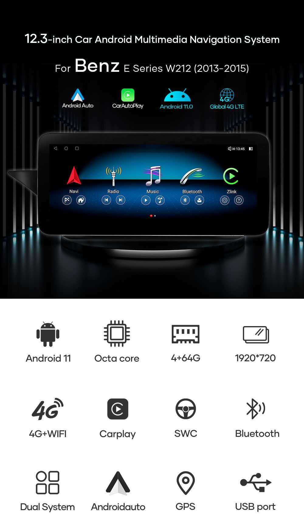CarPlay Android Mercedes E W212 NTG4.0 12,3 Radio USB GPS Nawi WiFi 4G