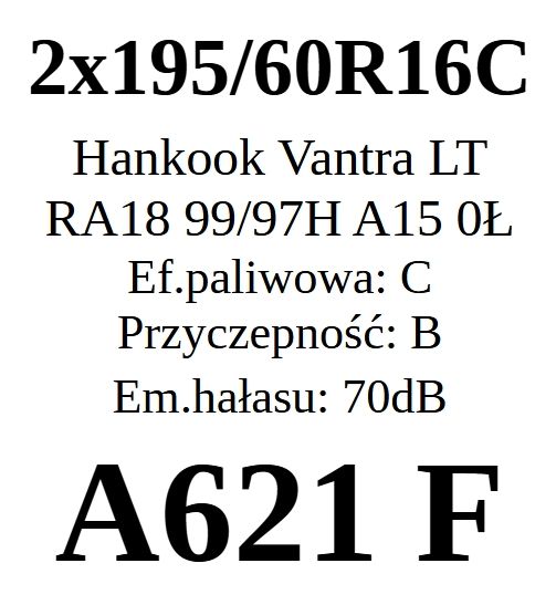 2x 195/60R16C Hankook Vantra LT RA18 99/97H 8,42mm