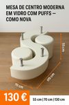 Mesa de centro moderna em vidro com puffs — como nova!