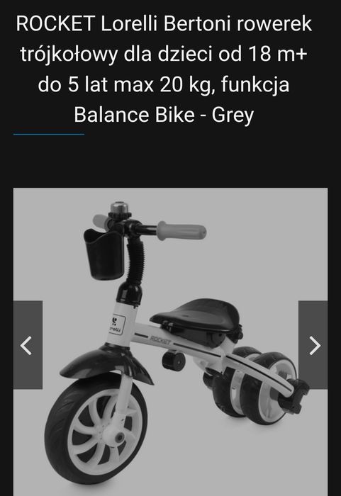 Rowerek trójkołowy, rowerek biegowy, 18m+, Rocket Lorelli Bertoni