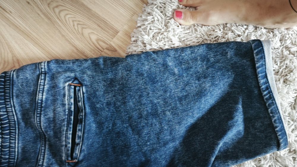 Spodnie krótkie dżinsowe męskie spodenki z jeansu granatowe marmurko L