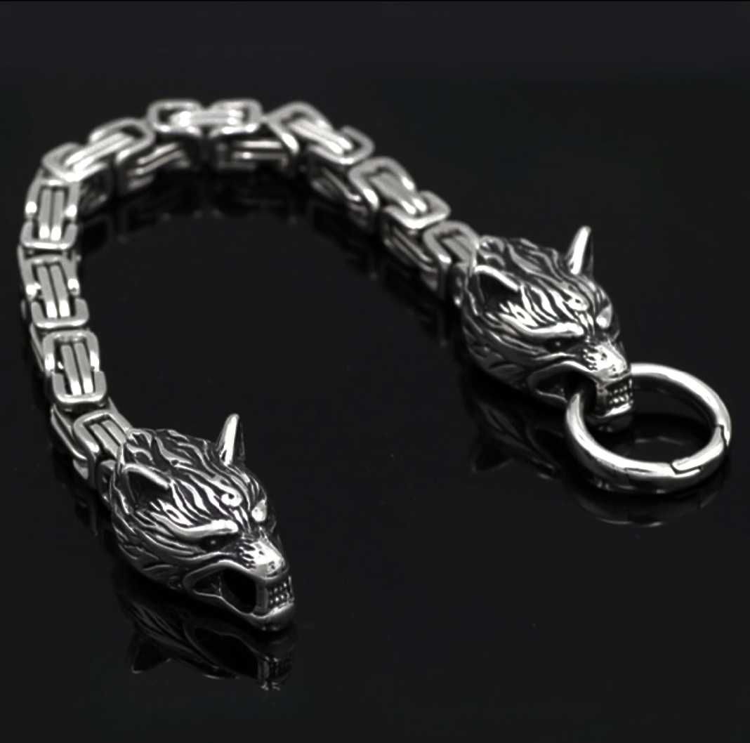 Pulseira bracelet viking wolves lobos masculina homem odin nordica