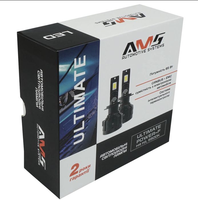 LED лампа AMS ULTIMATE Power-F H4 H/L 5500K Canbus