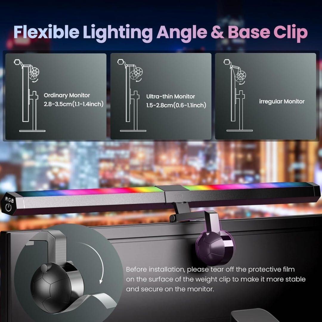 Quntis 51 cm lampa LED z ekranem PC RGB komputer USB lampa biurkowa