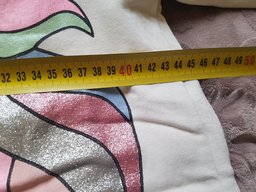Ładna kremowa dluga bluza,  tunika dresowa z jednorożcem H&M 140-146