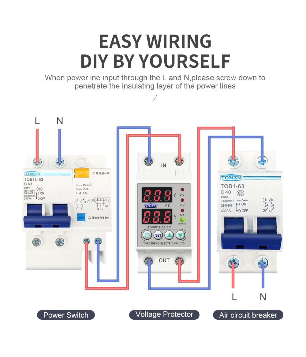 Реле напруги та струму 60A, TOVPD1-60-EC TOMZN