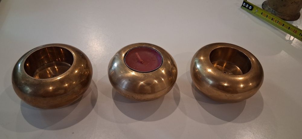 3 świeczniki mosiężne