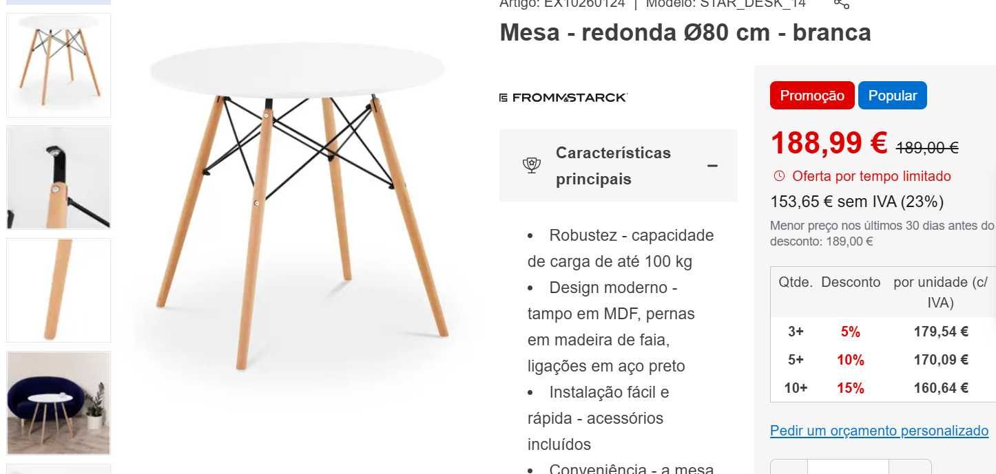 Mesa Redonda Nórdica Moderna Branca e Madeira
