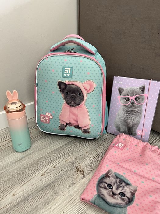 Портфель, рюкзак для дівчинки kite каркасний, рожевий. Сумка,папка