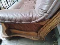 Kanapa sofa 3 osobowa drewno, skóra