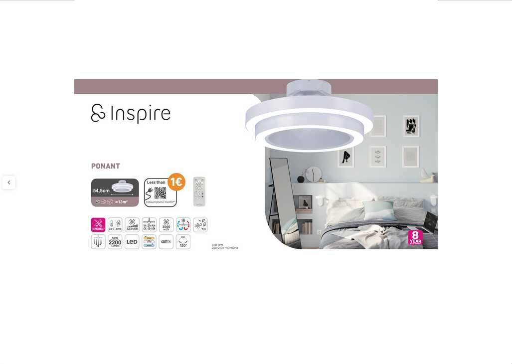 Lampowentylator Inspire Ponant 56cm, 2200 lm LED