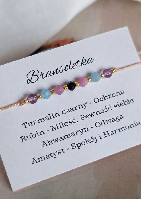 Bransoletka kamienie naturalne minerały Turmalin rubin Akwamaryn