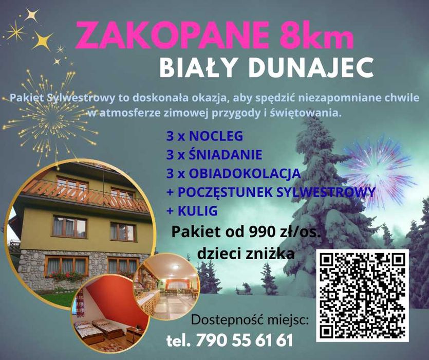 Zakopane 8km noclegi z wyżywieniem pokoje KULIG SYLWESTER w górach
