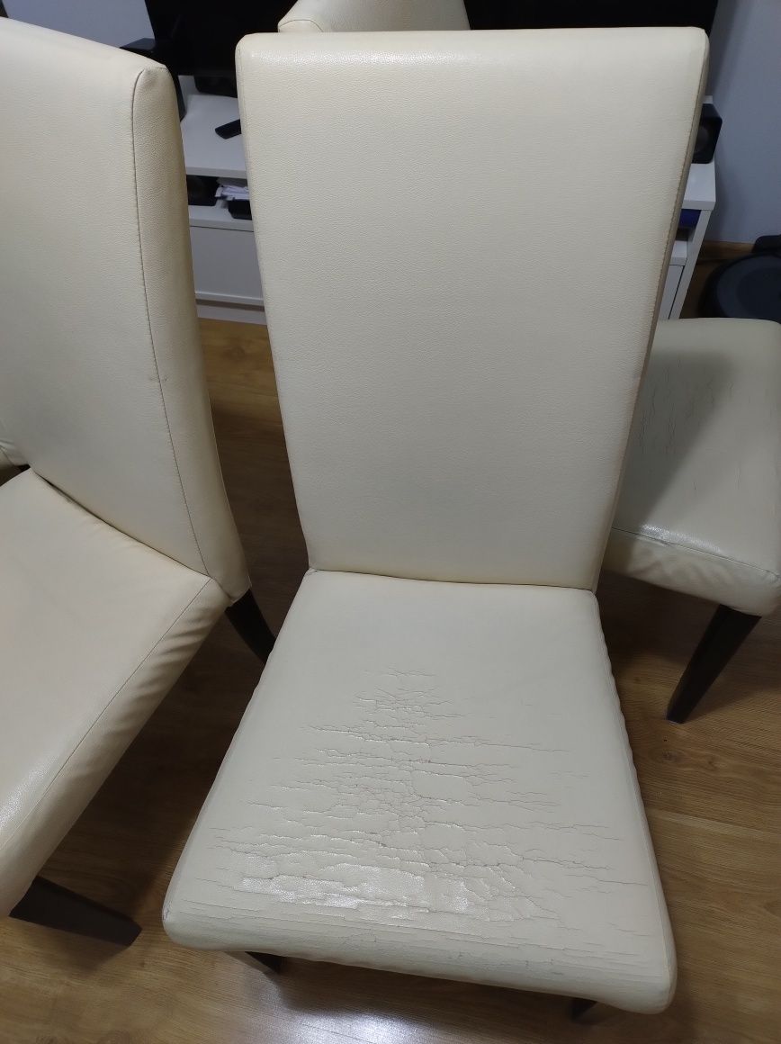 Krzesła tapicerowane drewniany stelaż wenge, beżowa eko skóra