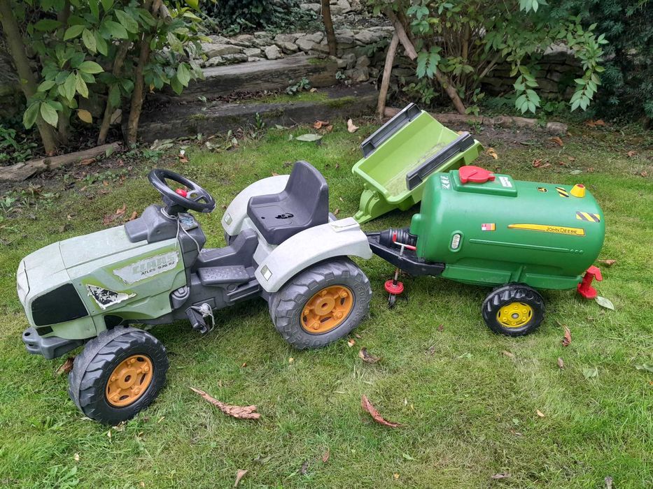 Duży traktor na pedały CLAAS dla dziecka plus przyczepka i beczkowóz