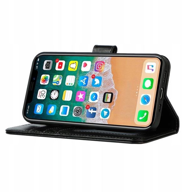 Etui Portfelowe z Wytłaczanym Motywem Kwiatów do iPhone 13 Pro Max