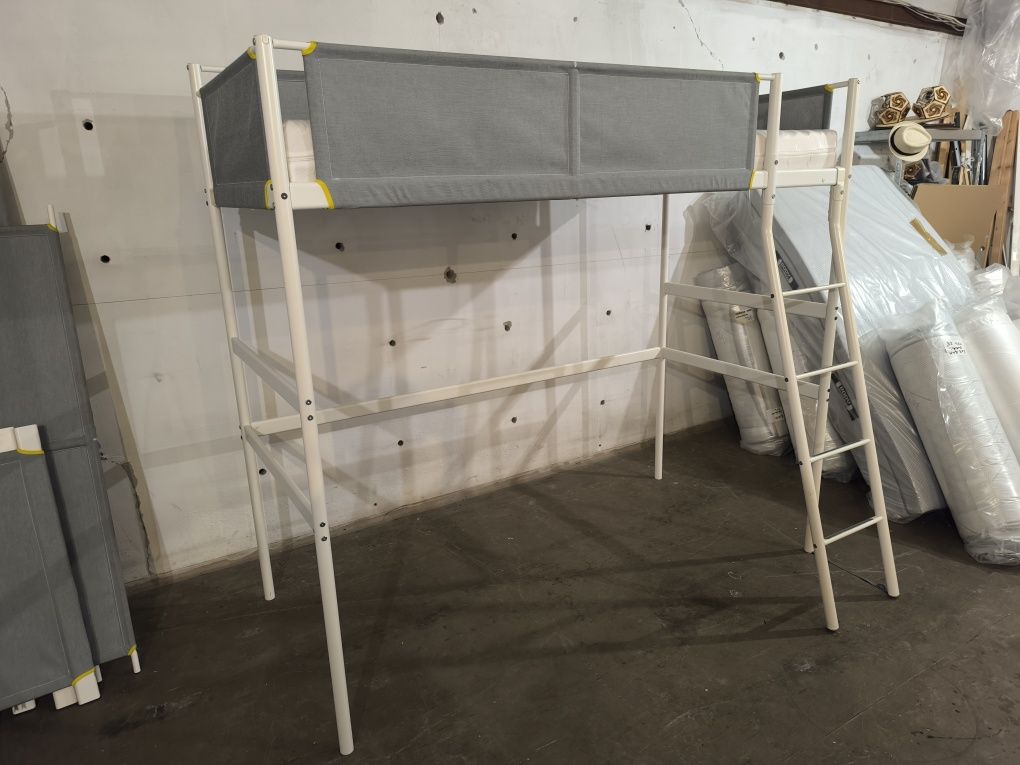 Ikea Vitval 90x200 + Materac Łóżko na Antresoli Piętrowe Solidne Białe