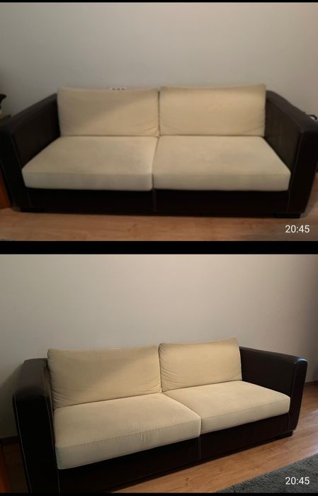 Sofá de sala com costas e braços em pele