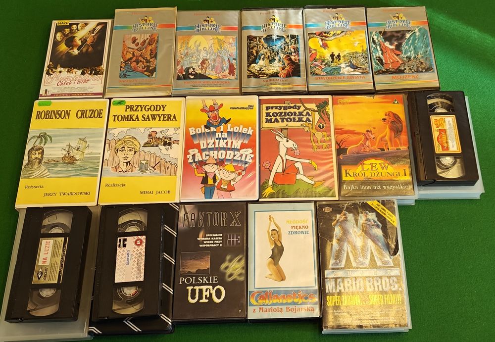 17 VHS kasety bajki: Historie Biblijne, Hanna-Barbera, Robinson Cruzoe