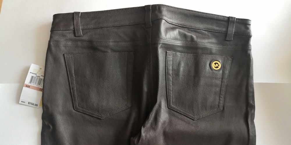 MICHAEL KORS USA Новые кожаные брюки US12 L тёмный шоколад $750 оригин