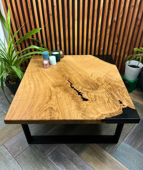 Stolik kawowy duży dębowy salon dąb loft lite drewno monolit