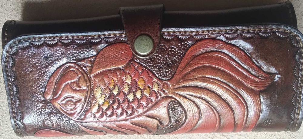 Гаманець шкіряний з вибитим візерунком вінтажний