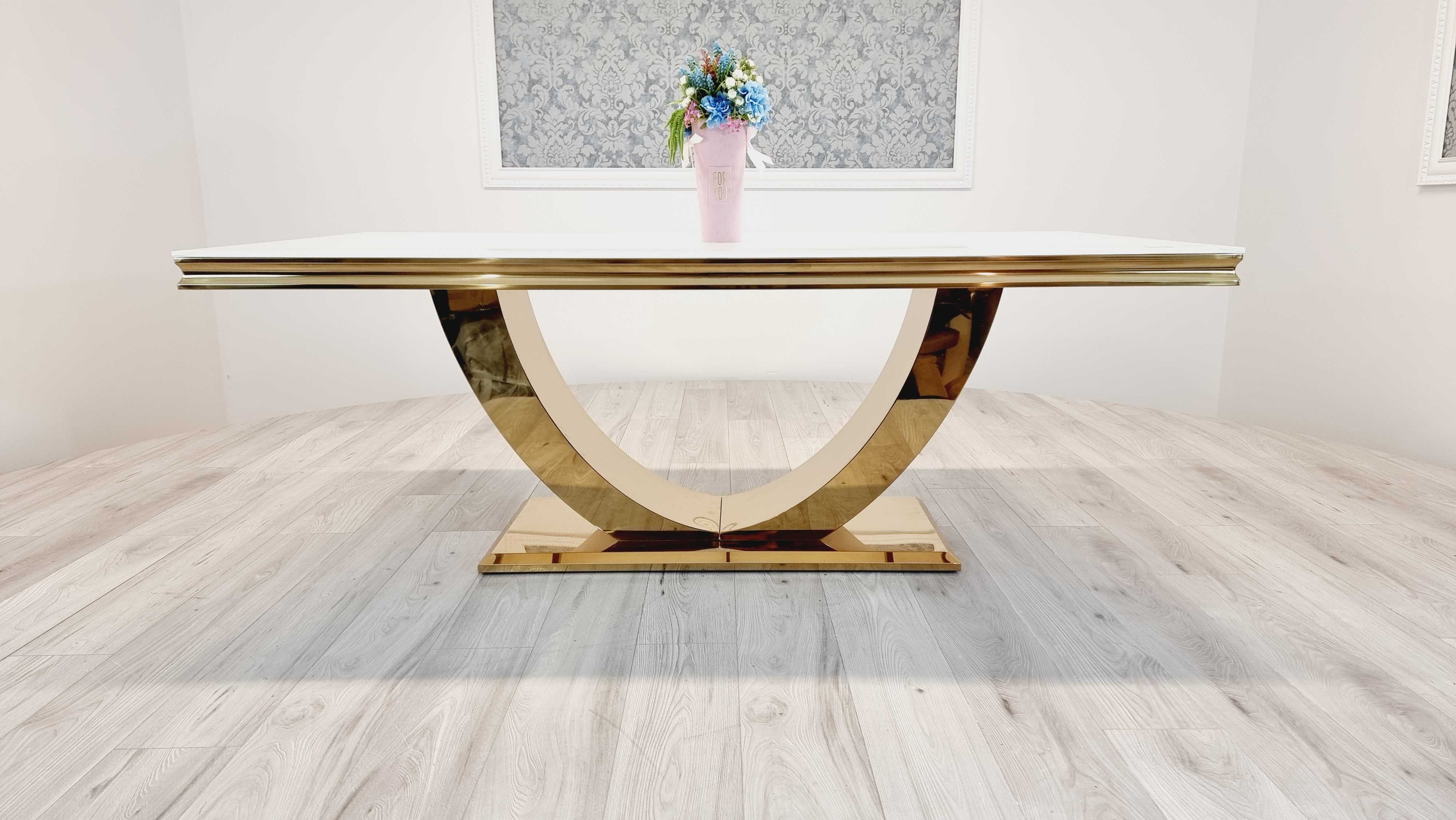 Jadalnia stół Valencia 200cm + 6 krzeseł HEAVEN creme + gold
