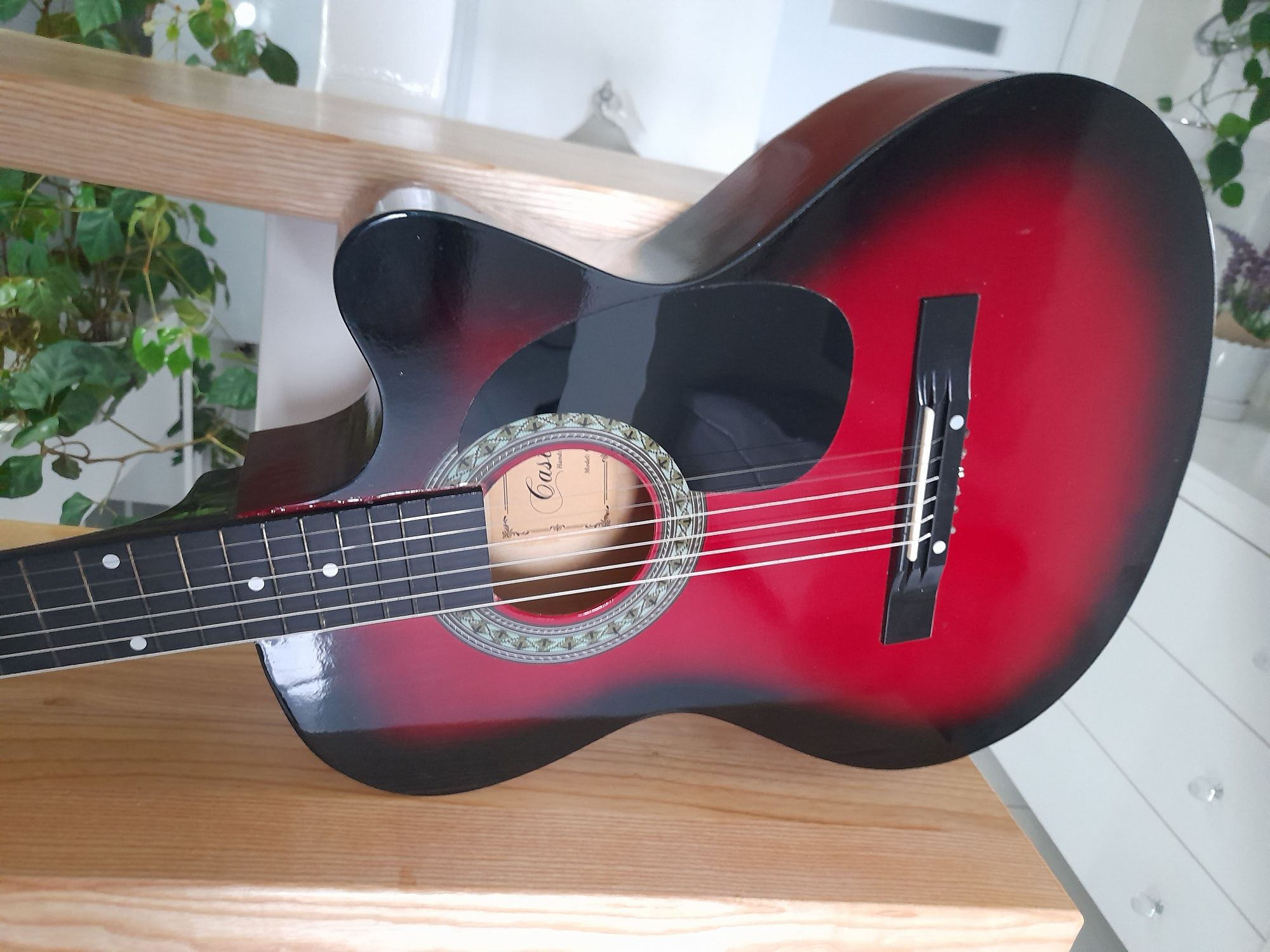 Gitara akustyczna Castelo G3 rozmiar 4/4 czerwona połysk przepiękna