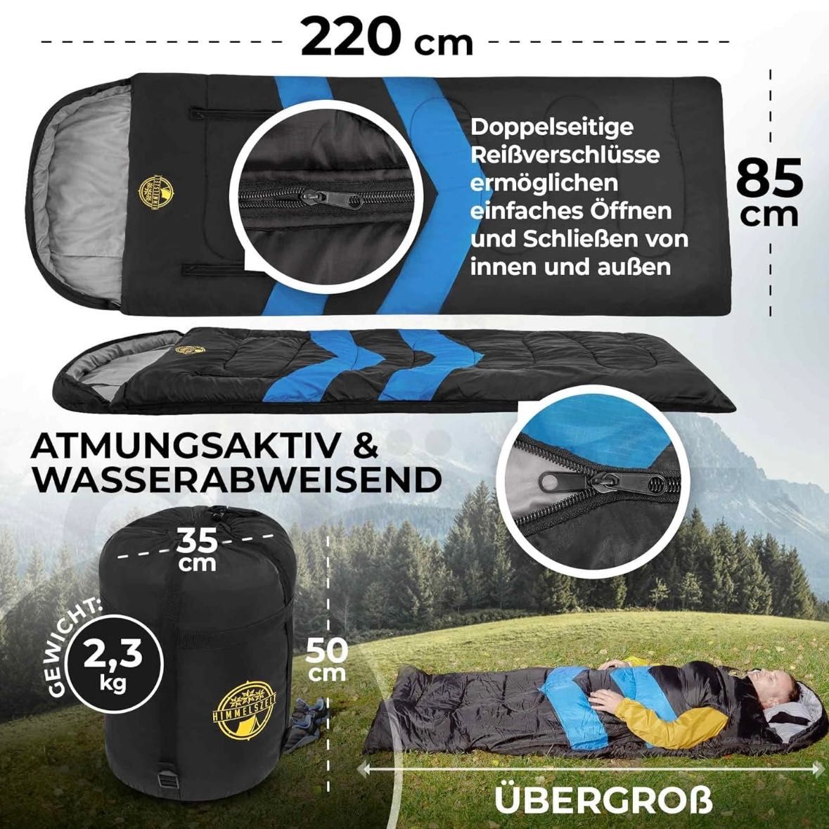 Śpiwór outdoorowy HIMMELSZELT 4 pory roku wodoodporny 220 x 85
