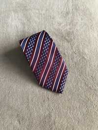 Bordowo niebieski krawat męski żakardowy w paski