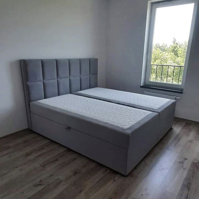 Łóżko kontynentalne Haczo, hotelowe, box, panelowe z materacem