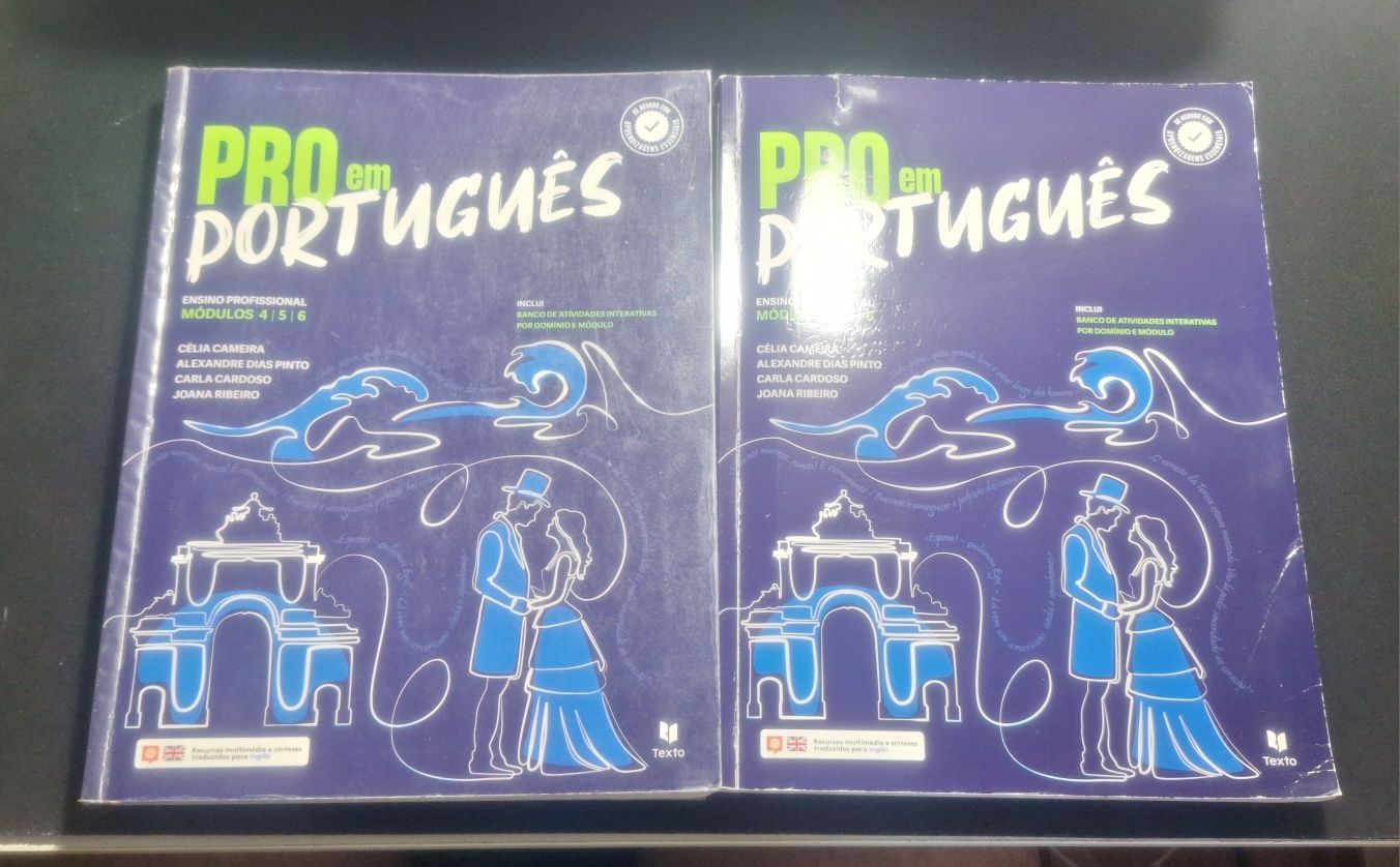 Manuais de 1° e 2° ano de curso profissional (português e inglês)