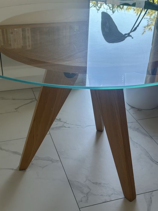 Stol drewniany dwa blaty, szklany blat