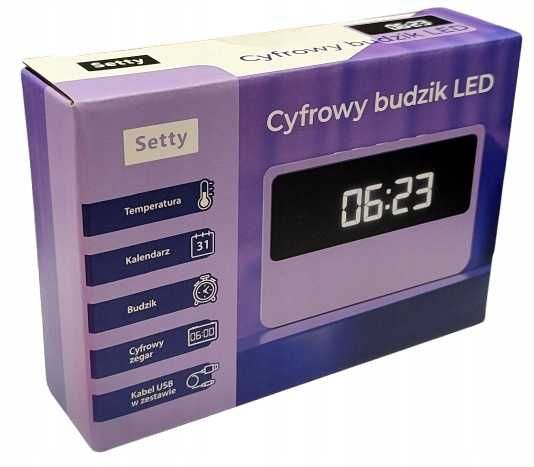 Setty Cyfrowy zegarek , budzik LED Termometr, Kalendarz Fioletowy