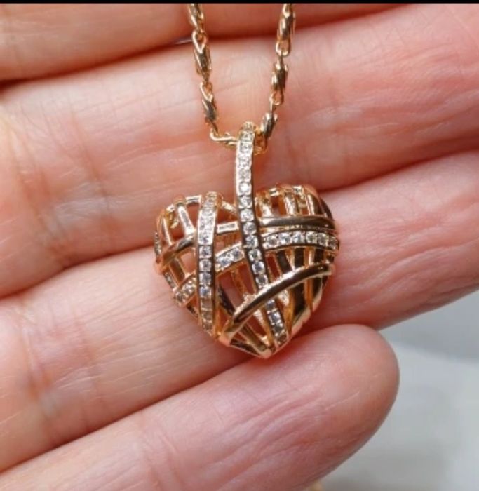 Nowe pozłacane serce ażurowe  naszyjnik.łancuszek 585 RG