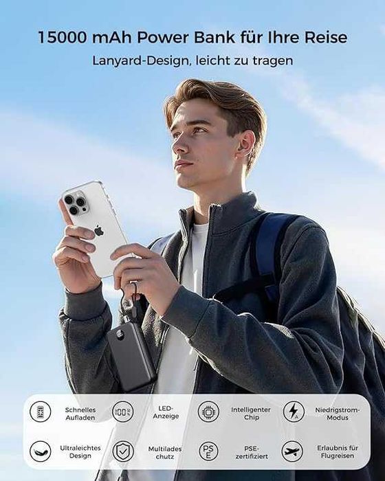 Powerbank 15 000 mAh 22,5 W z wyświetlaczem LED – szybkie ładowanie