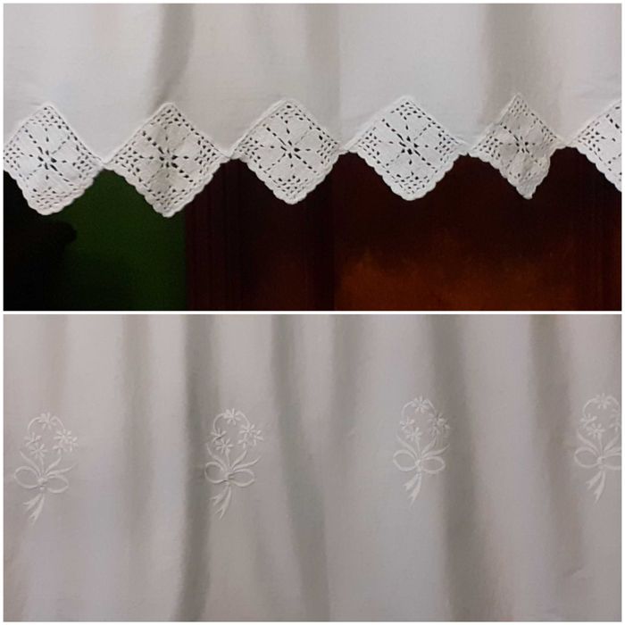 Firanka krótka lamberkin bawełniana z haftami i koronką