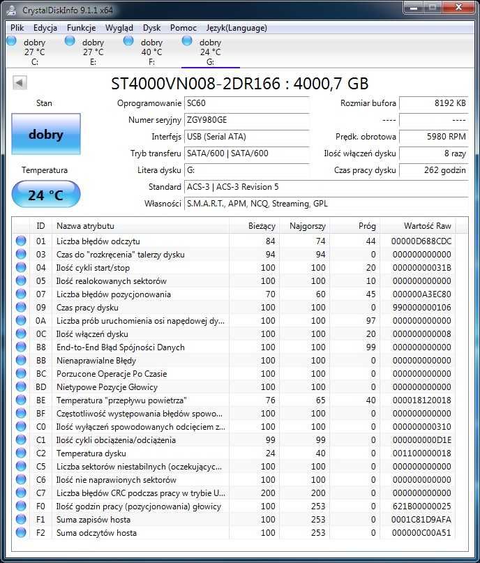 Dysk Seagate IronWolf 4TB NAS ST4000VN008 SATA III mało używany