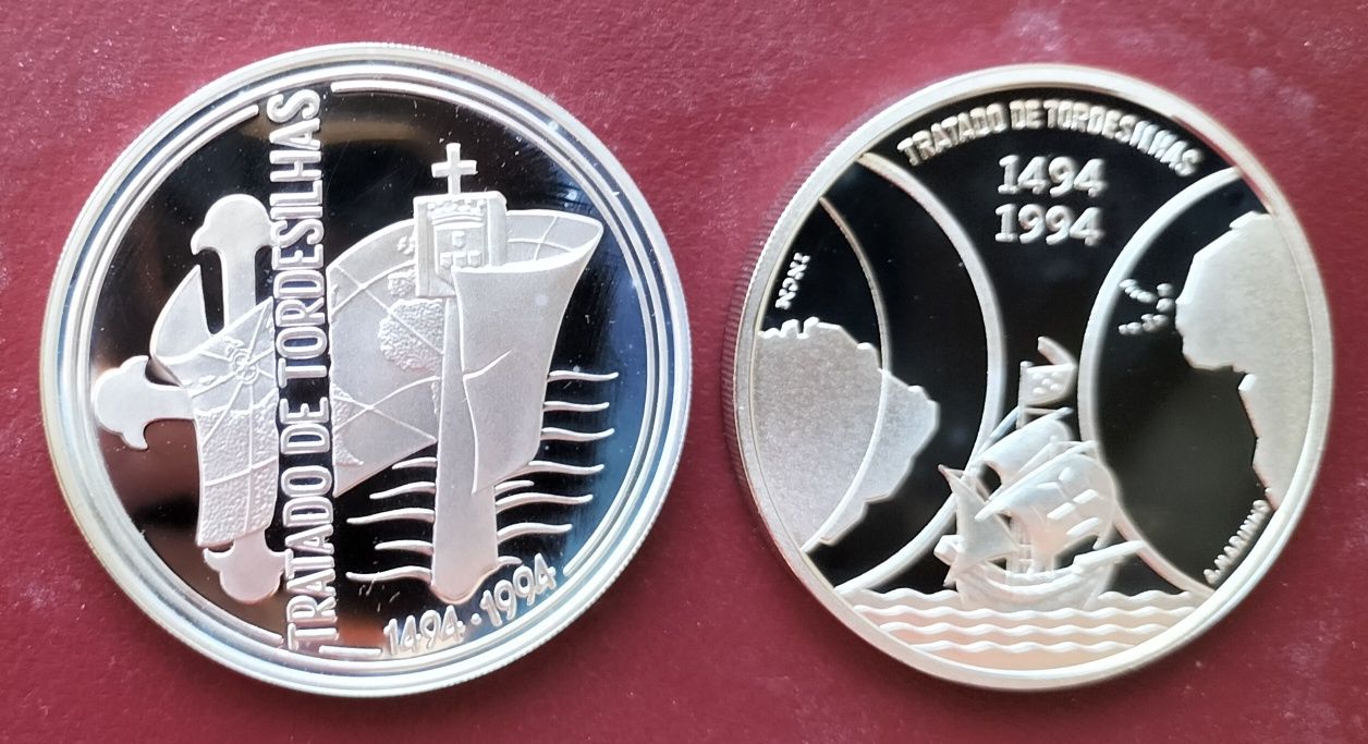 Estojo Duplo 1000$ Prata Proof Tratado Tordesilhas Estado Nova
