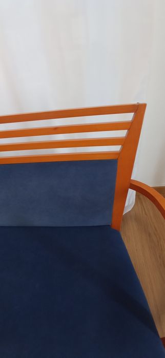 Canape, cadeirão madeira maciça e veludo azul