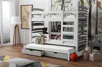 Łóżko piętrowe dziecięce z drewna sosnowego OLAF + szuflady
