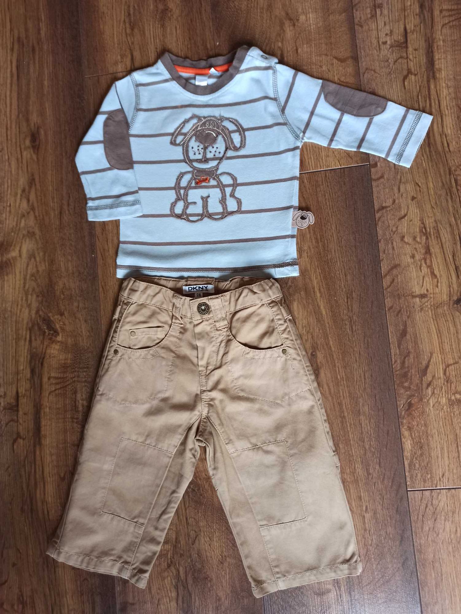 Jeansy, spodnie DKNY, bluzka zestaw ubrań rozmiar 68 i 74