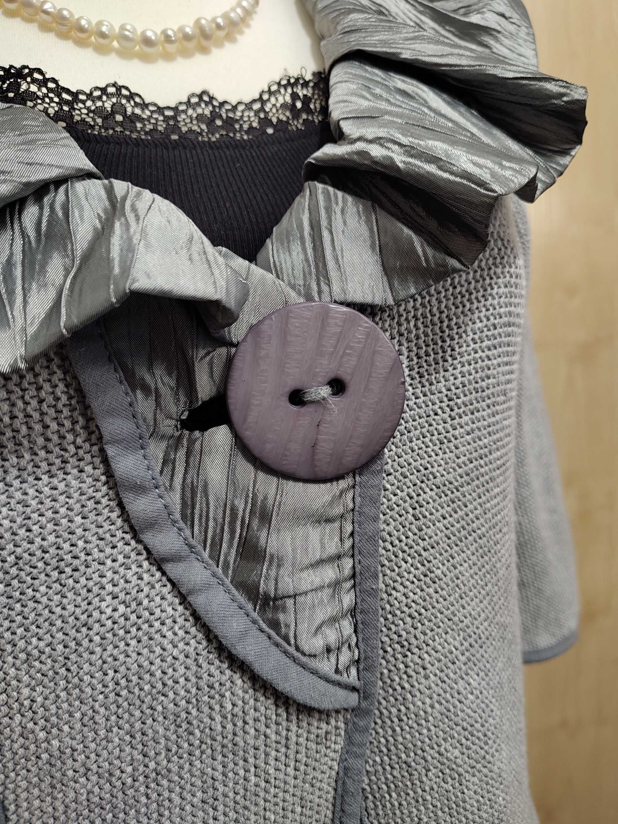 Elegancki asymetryczny awełniany kardigan sweter z ozdobnym kołnierzem