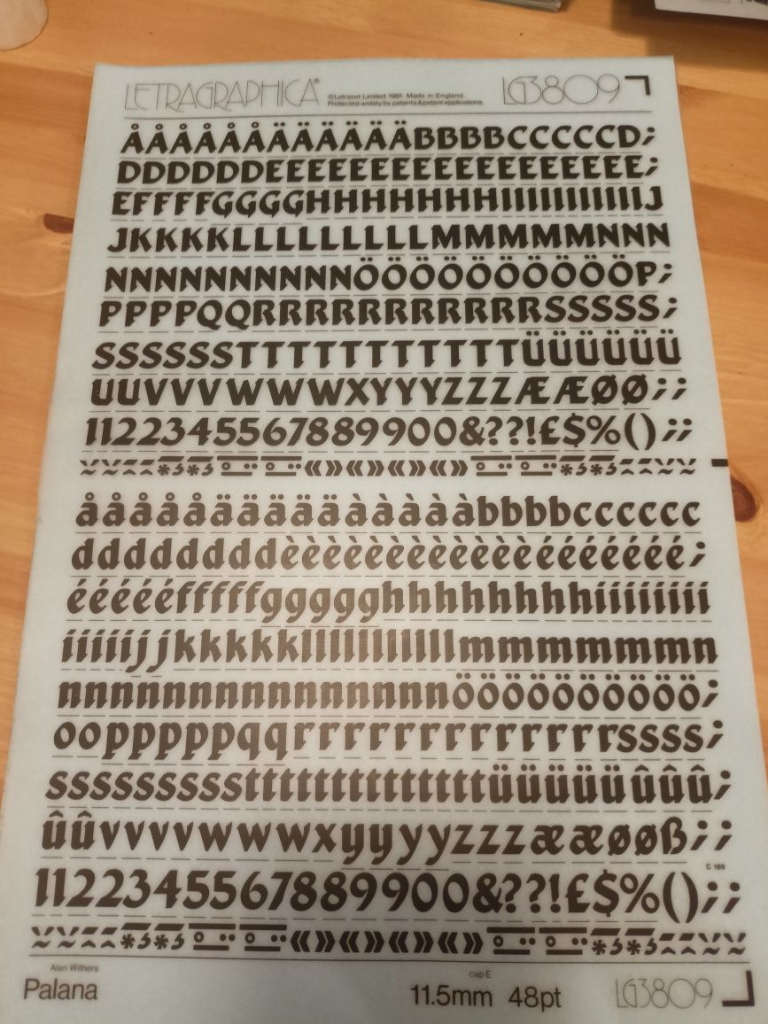 PRL różne czcionki, Sucha kalkomania, letragraphica, letraset