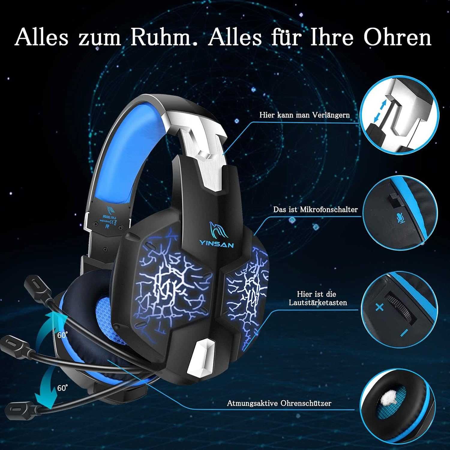 YINSAN zestaw słuchawkowy do gier do PS4, PS5, Surround Stereo 3,5 mm